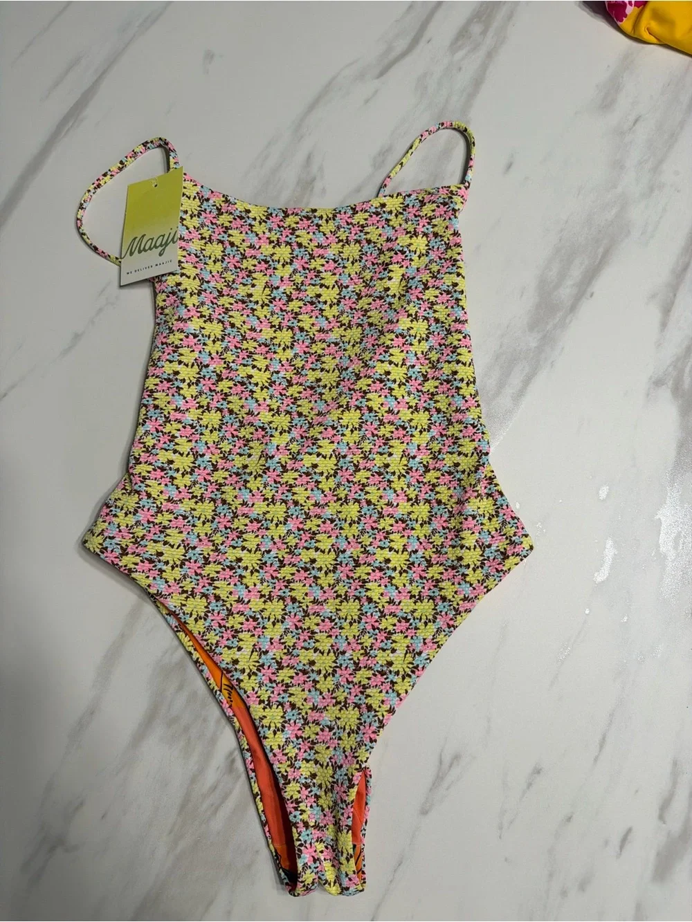 NWT Maaji Women's Reversible Floral One-Piece Swimsuit - Pink, Yellow, Orange S
